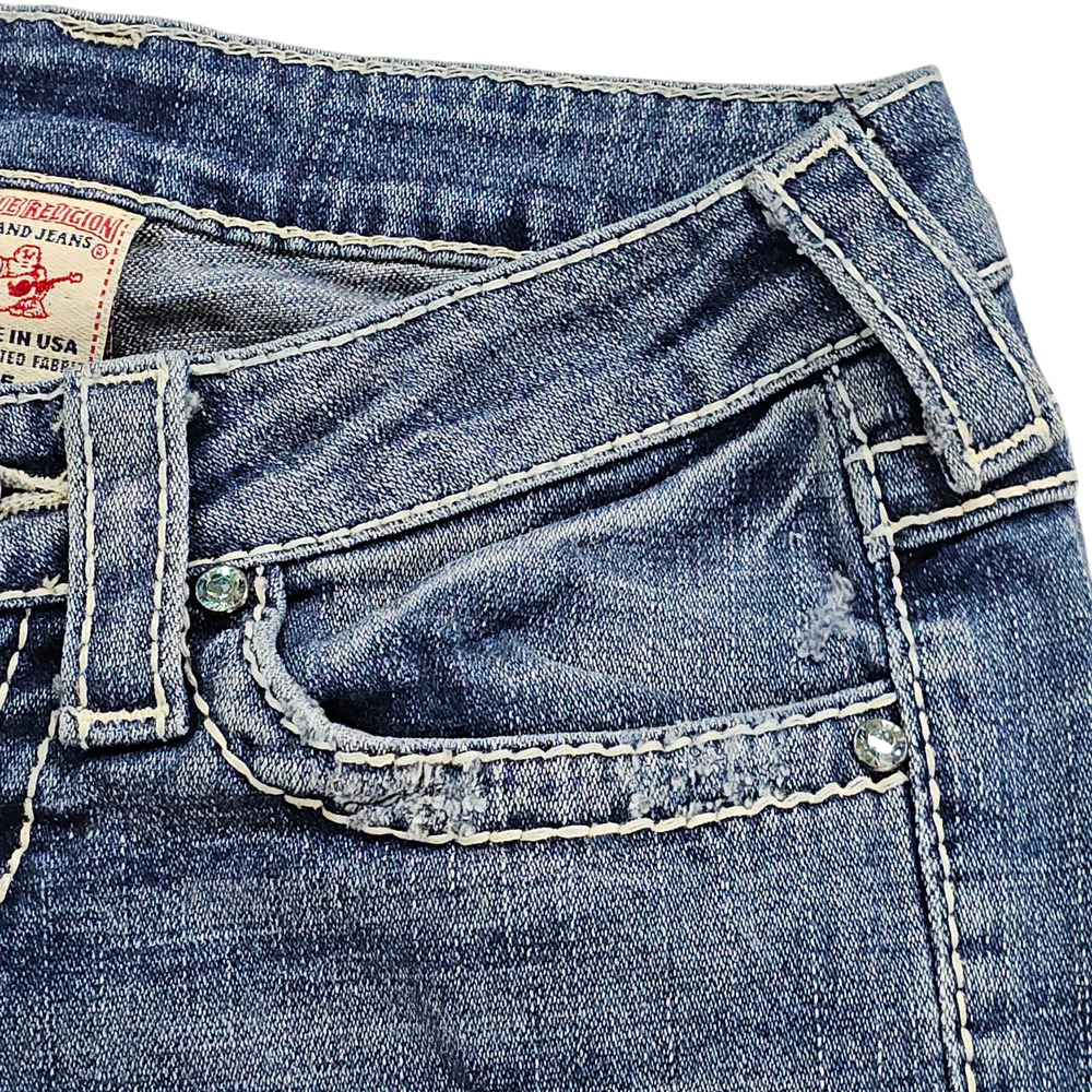 True Religion Capri Jeans Womens Size26 Disco Lily Big T Embellished Distressed - Picture 5 of 15